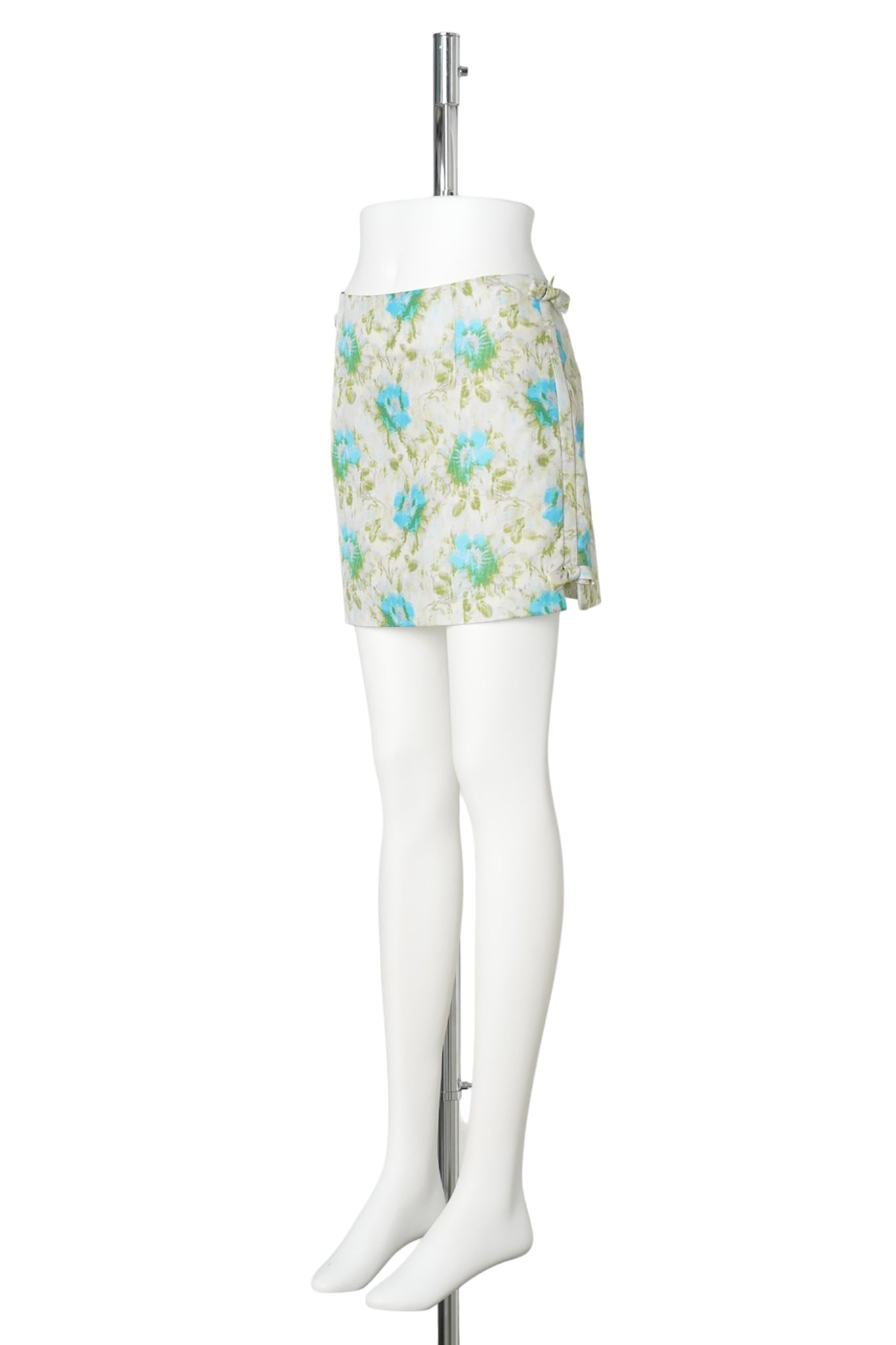 MINI SKIRT W/SIDE BOWS / GREEN/BLUE