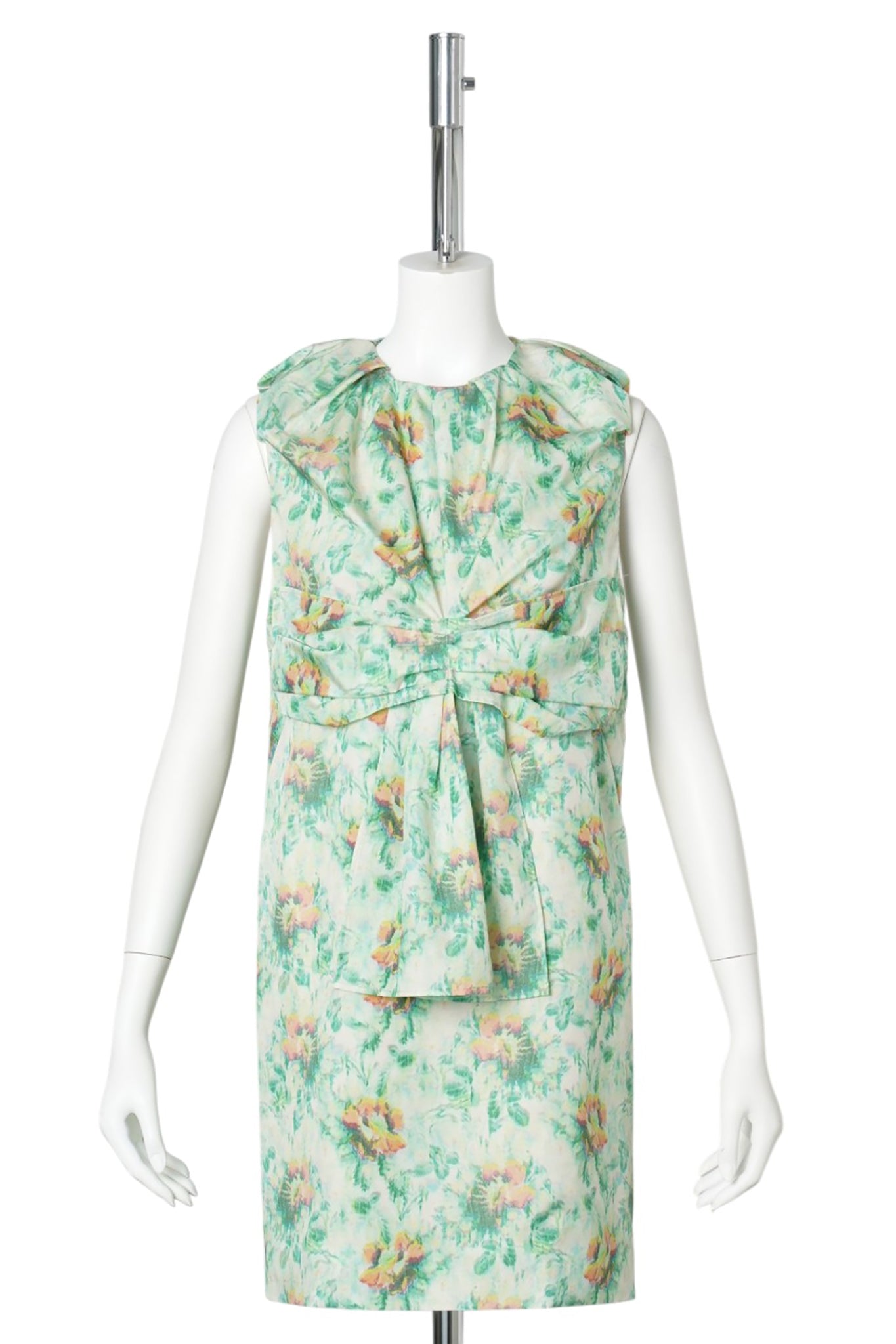 MIDI SHIFT DRESS W/ BIG BOW / GREEN/ORANGE