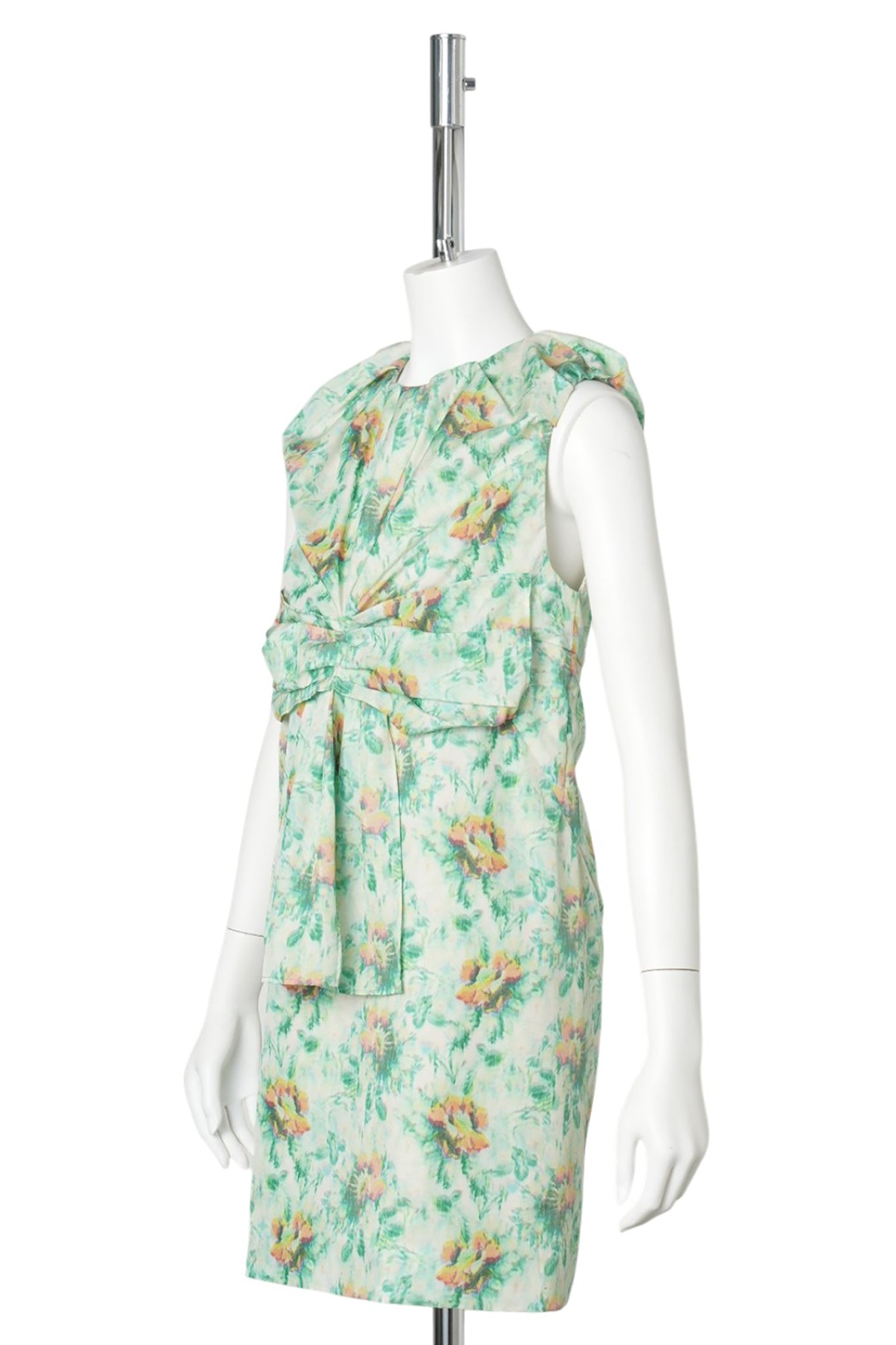 MIDI SHIFT DRESS W/ BIG BOW / GREEN/ORANGE