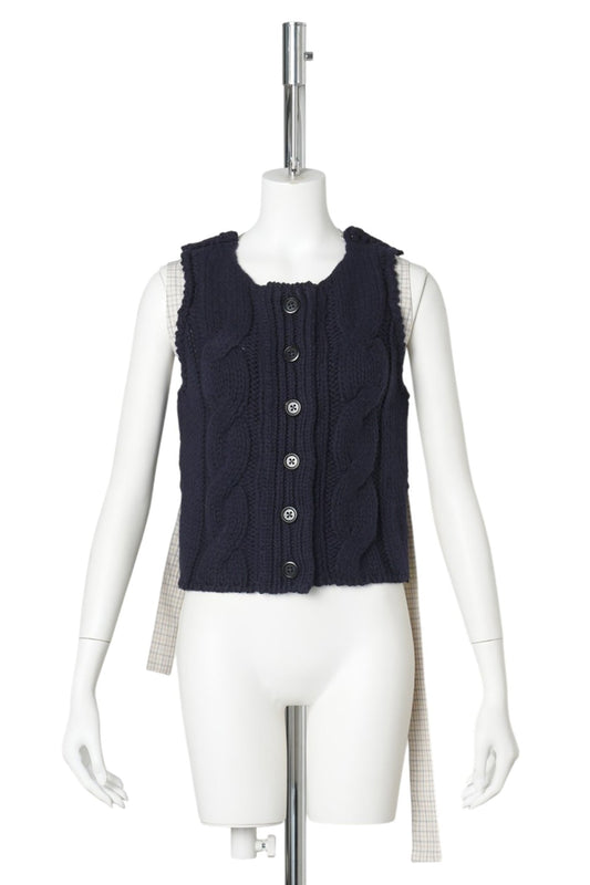 CREWNECK VEST W/BELT / NAVY/YELLOW MULTI