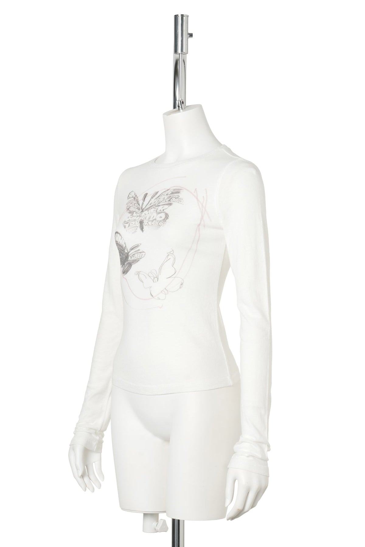 BUTTERFLY SCRIBBLE L/S T-SHIRT / WHITE