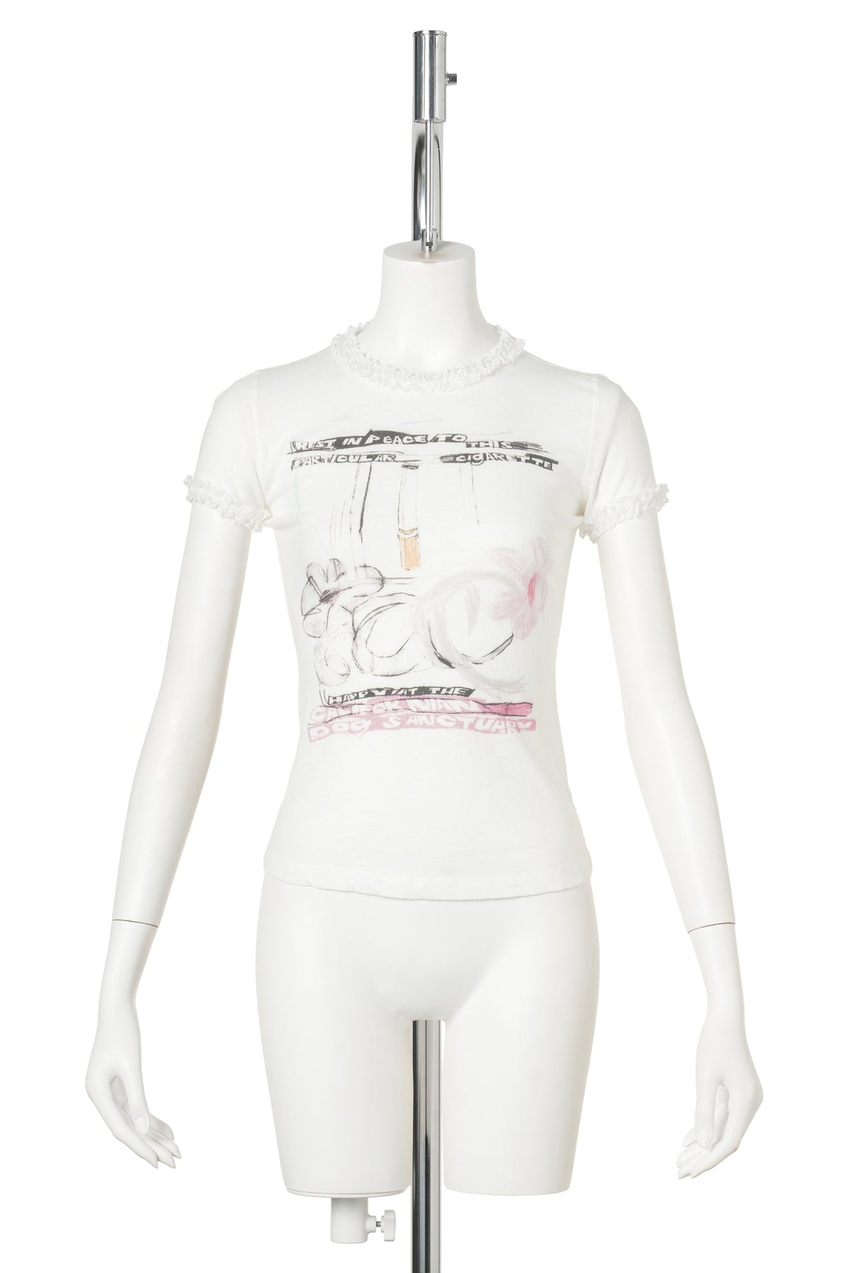 CIGGIE LACE TRIMMED BABY TEE (WITH LACE TRIM) / WHITE