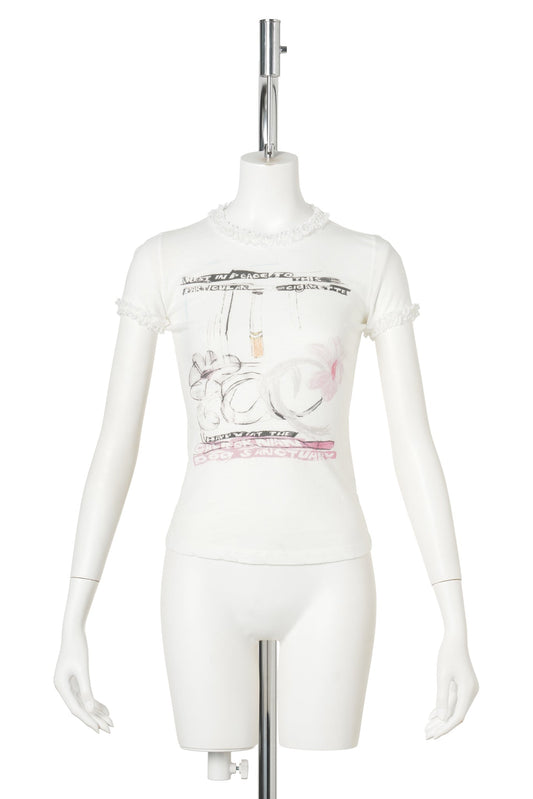 CIGGIE LACE TRIMMED BABY TEE (WITH LACE TRIM) / WHITE