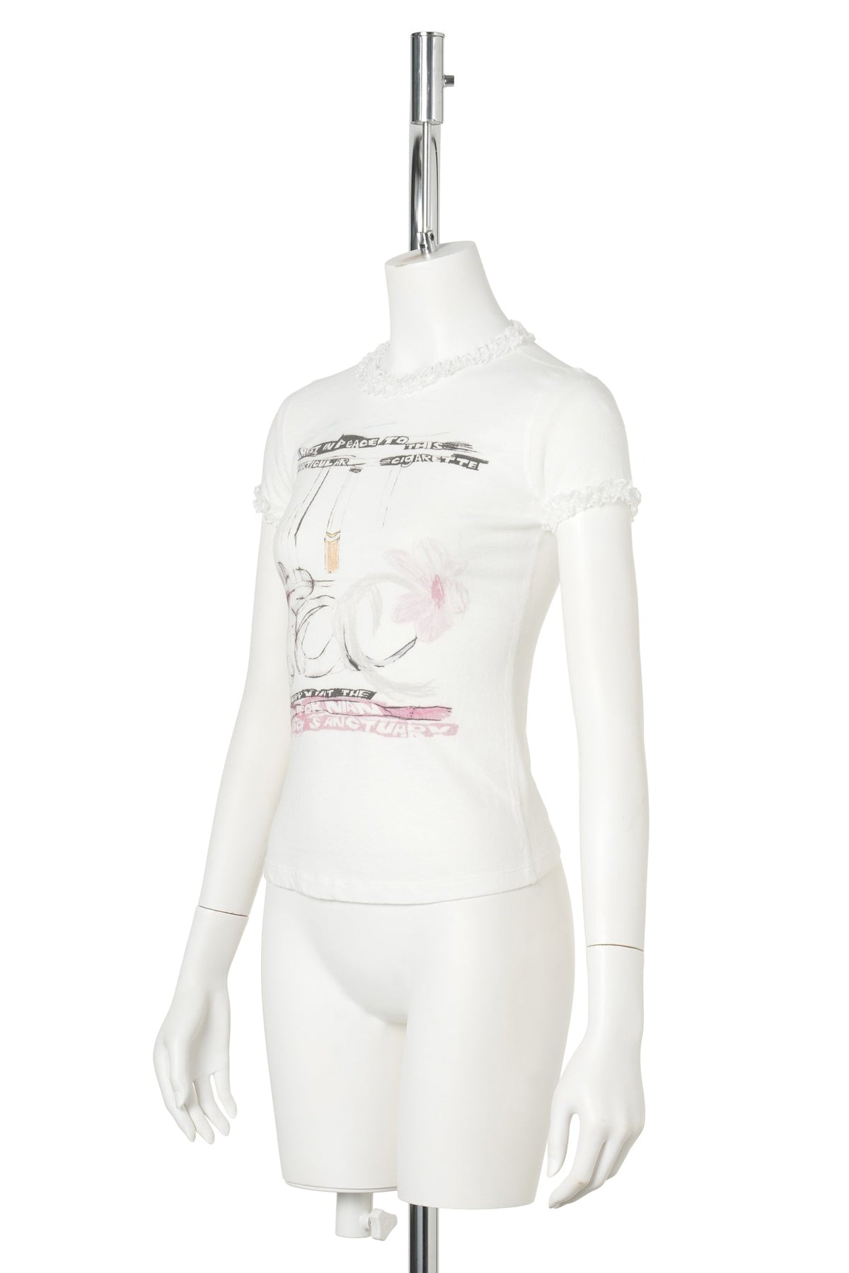 CIGGIE LACE TRIMMED BABY TEE (WITH LACE TRIM) / WHITE