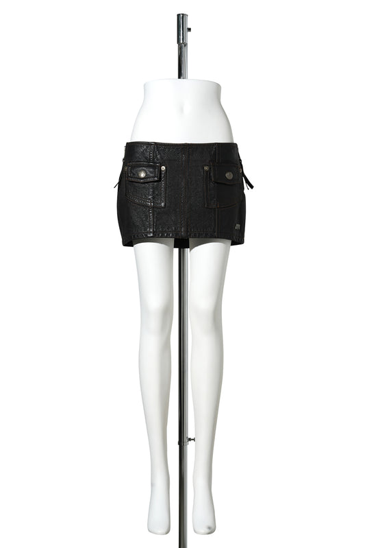 LEATHER SKIRT / RETRO/BLACK