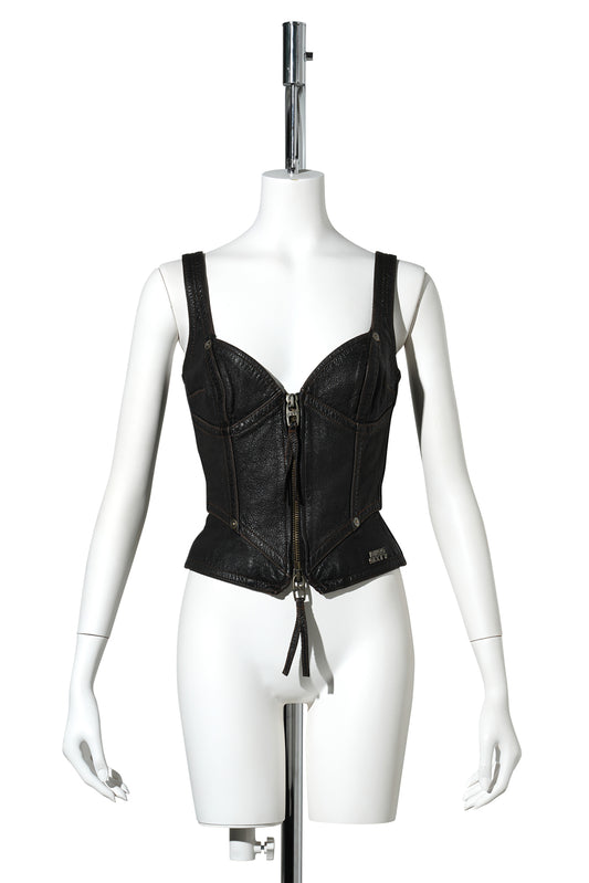 LEATHER VEST / RETRO/BLACK