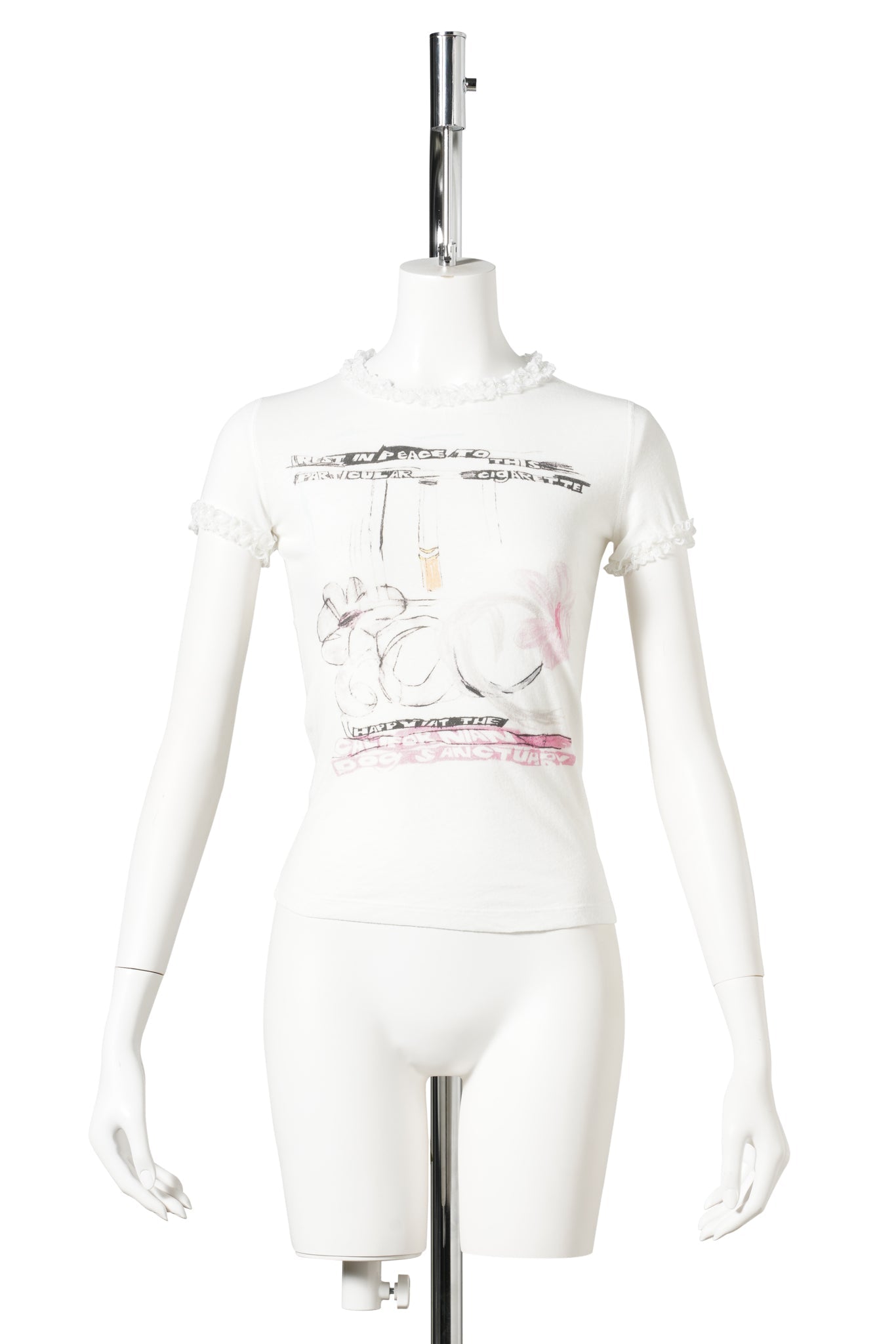 CIGGIE LACE TRIMMED BABY TEE(WITH LACE TRIM) / WHITE