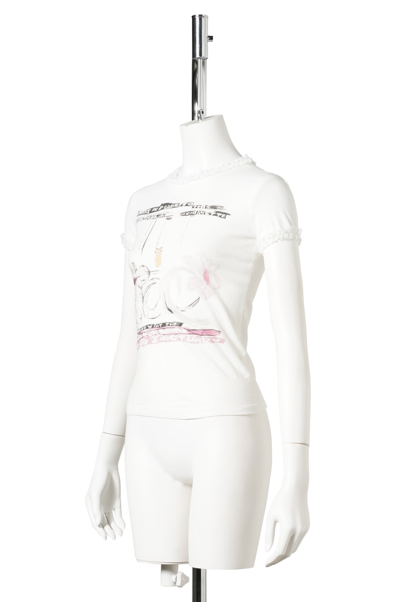 CIGGIE LACE TRIMMED BABY TEE(WITH LACE TRIM) / WHITE