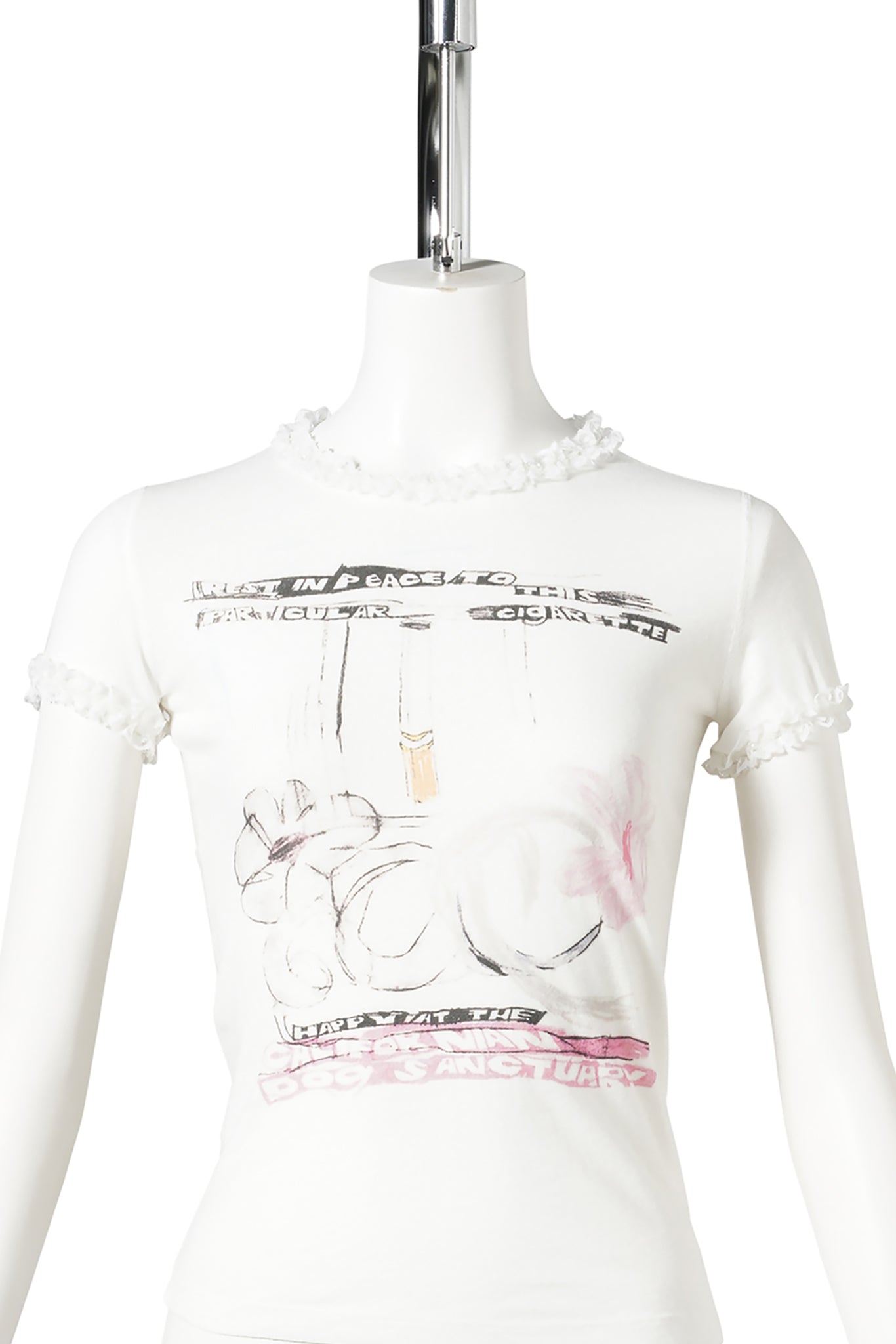 CIGGIE LACE TRIMMED BABY TEE(WITH LACE TRIM) / WHITE
