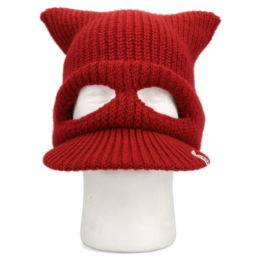 MASKED CAT VISOR KNIT CAP / RED