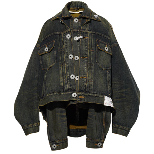 FRONT LAYERED DENIM JACKET / INDIGO