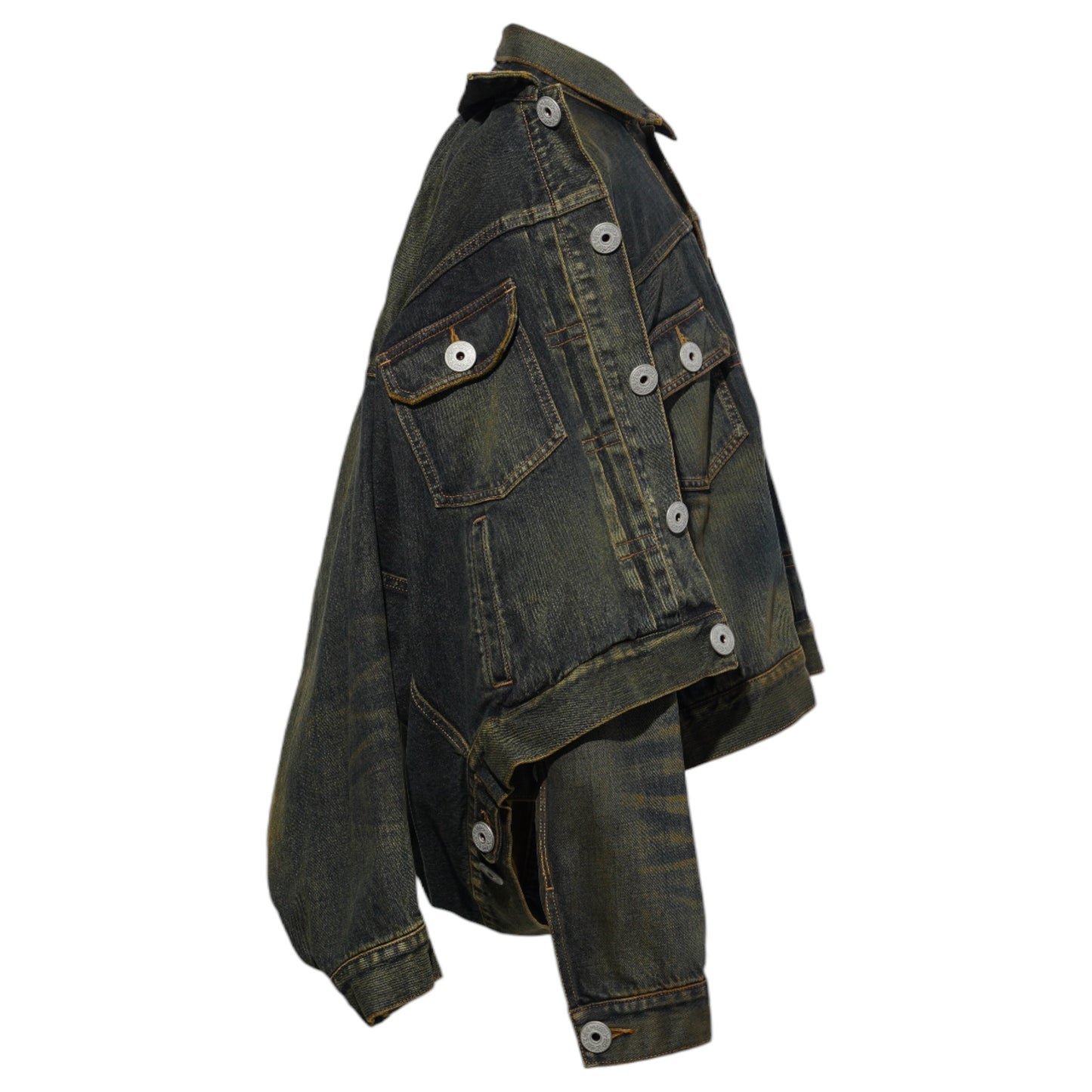 FRONT LAYERED DENIM JACKET / INDIGO