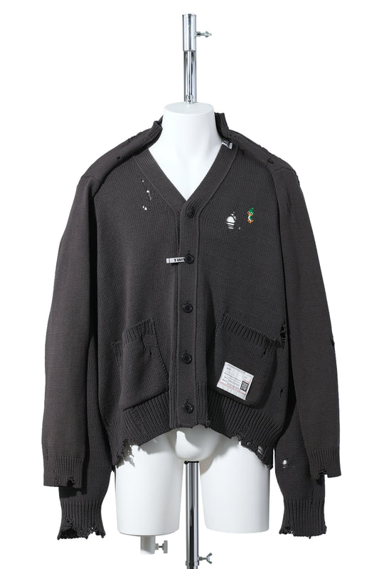 SHAWL LAYERED KNIT CARDIGAN / BLACK