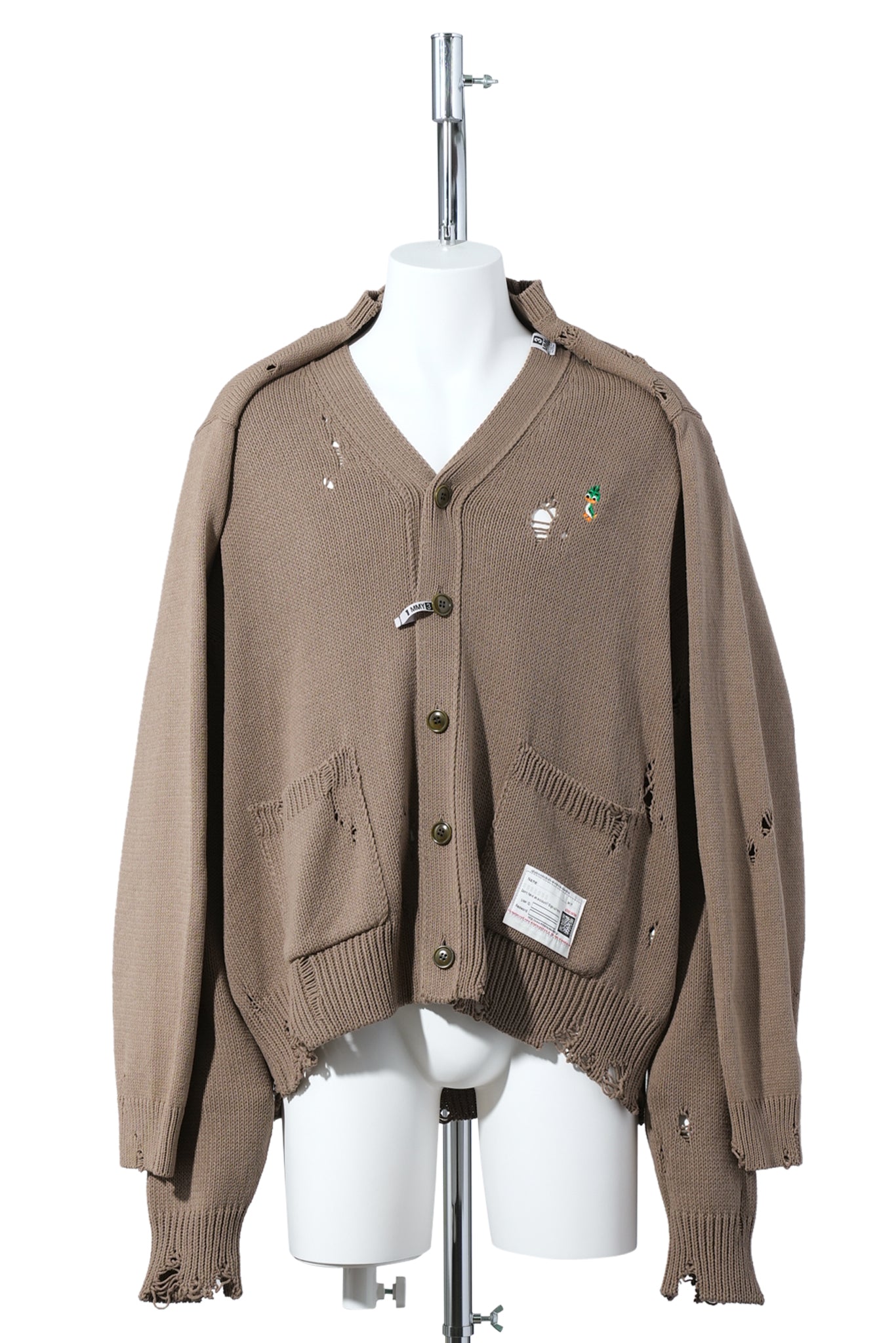 SHAWL LAYERED KNIT CARDIGAN / BROWN