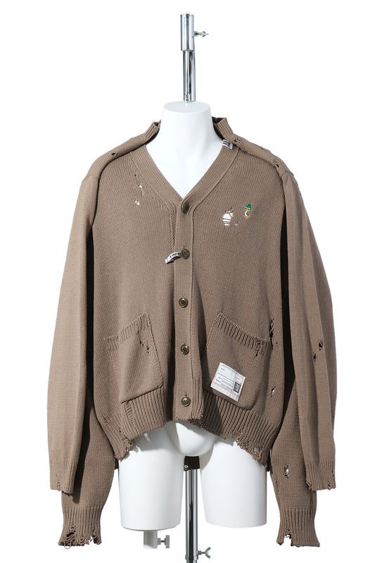 SHAWL LAYERED KNIT CARDIGAN / BROWN