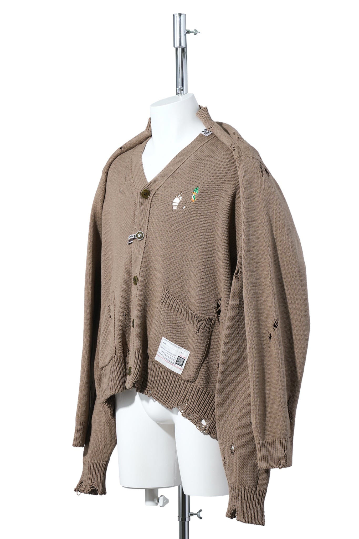 SHAWL LAYERED KNIT CARDIGAN / BROWN