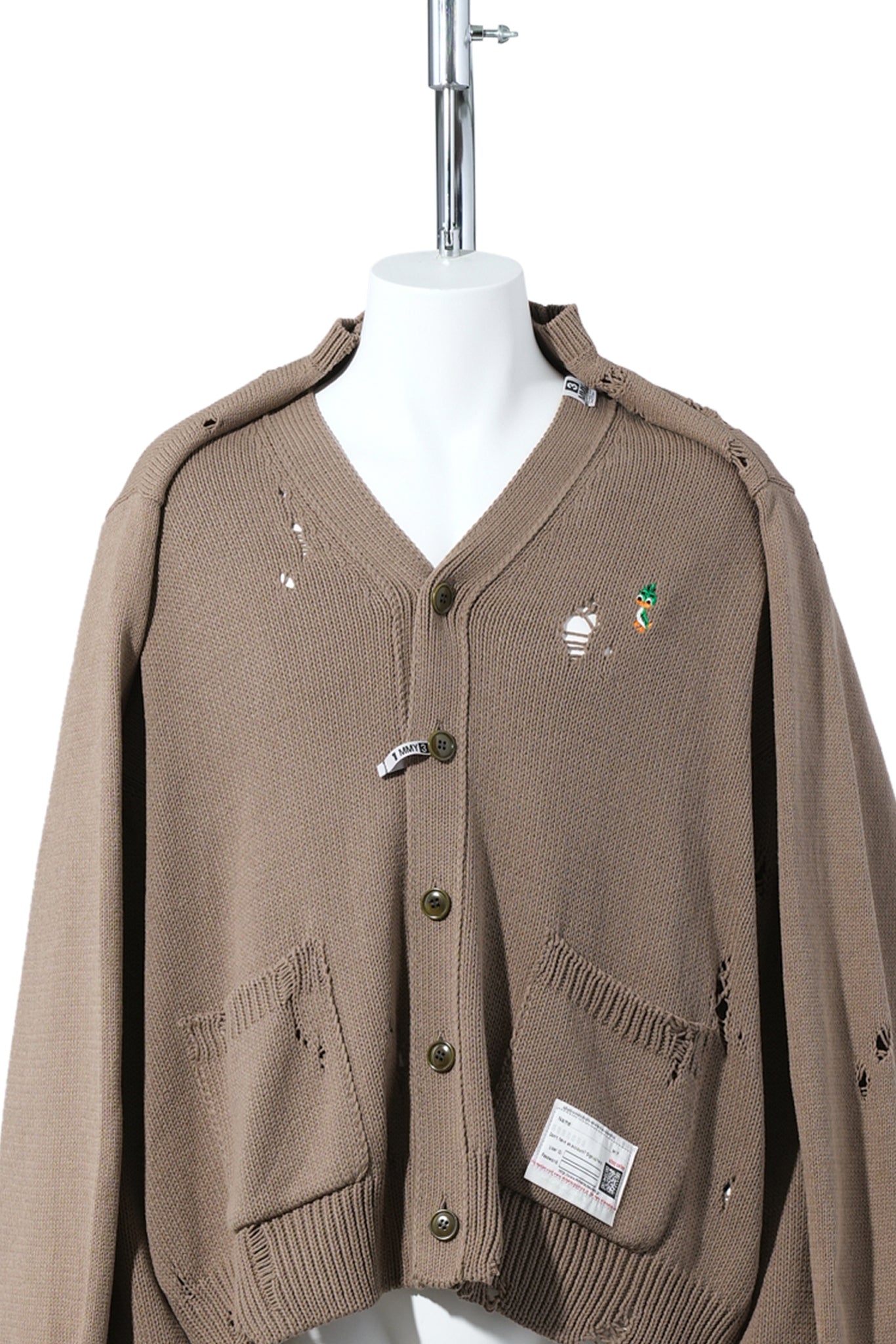 SHAWL LAYERED KNIT CARDIGAN / BROWN