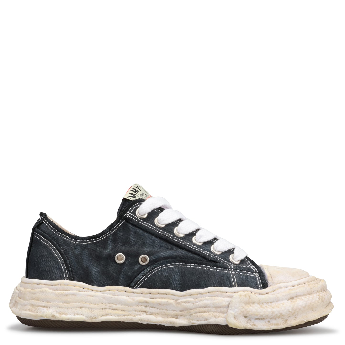 PETERSON 23 EMBROIDERY VINTAGE EFFECT CANVAS LOW-TOP SNEAKER / 018:BLACK