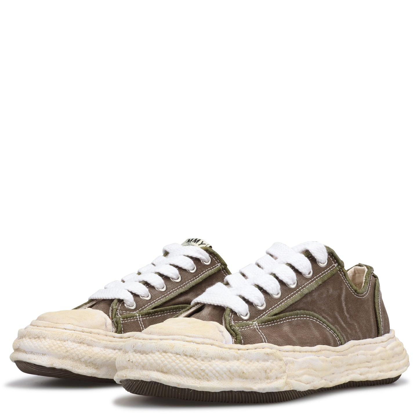 PETERSON 23 EMBROIDERY VINTAGE EFFECT CANVAS LOW-TOP SNEAKER / 058:KHAKI