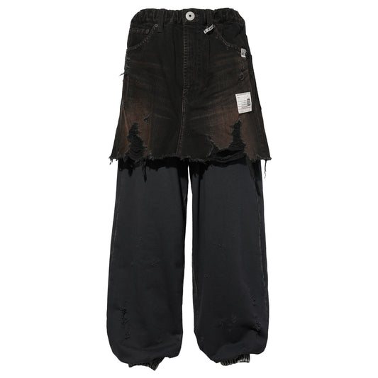 WAIST LAYERED DENIM PANTS / BLACK