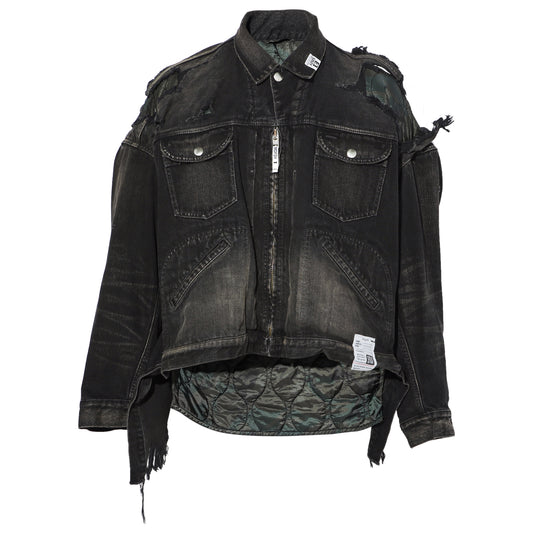 DOUBLE LAYERED DENIM JACKET / BLACK