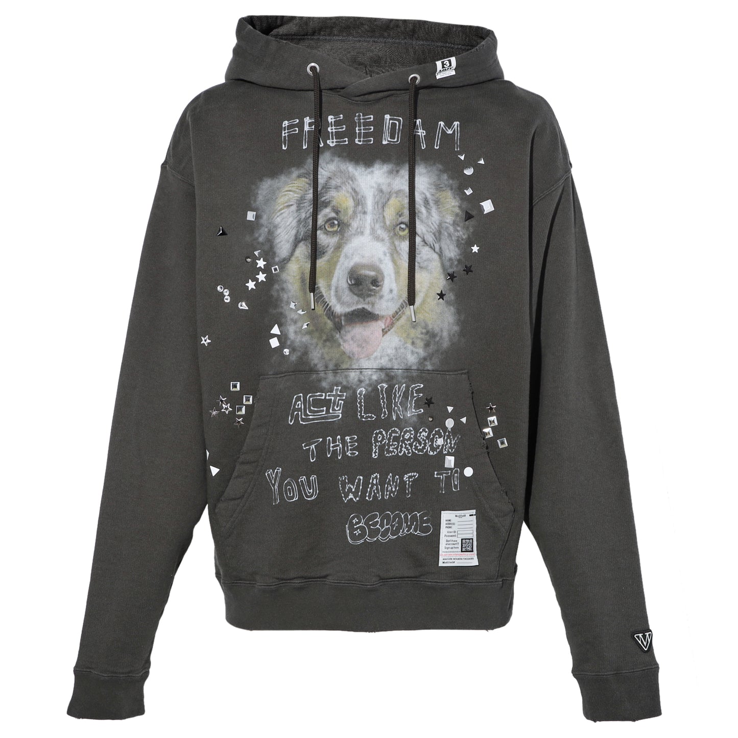 EMBELLISHED DISTRESSED HOODIE / BLACK