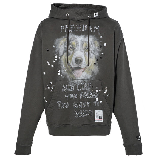 EMBELLISHED DISTRESSED HOODIE / BLACK