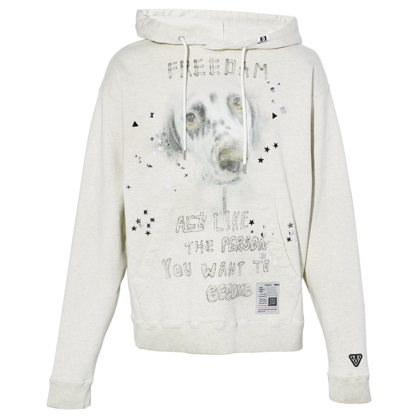 EMBELLISHED DISTRESSED HOODIE / WHITE