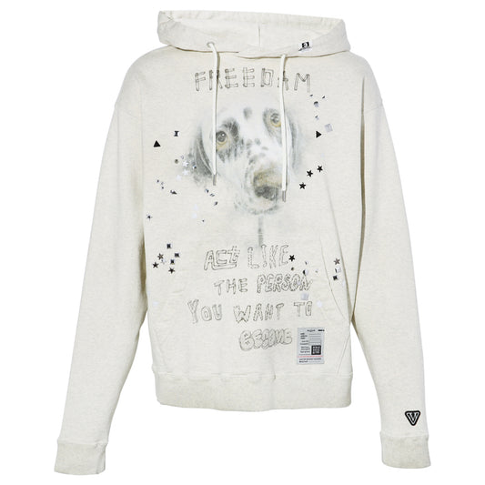 EMBELLISHED DISTRESSED HOODIE / WHITE