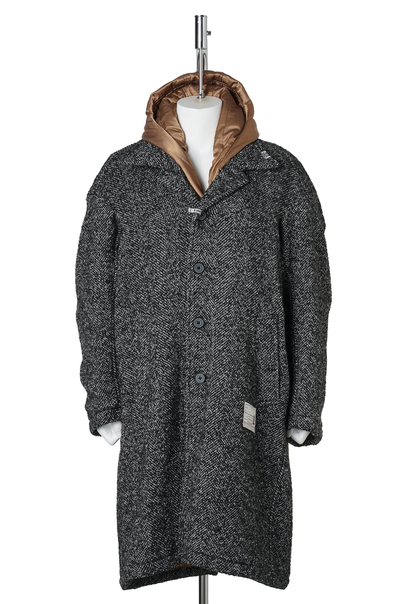 HOODED BALMACAAN COAT / BLK/WHITE