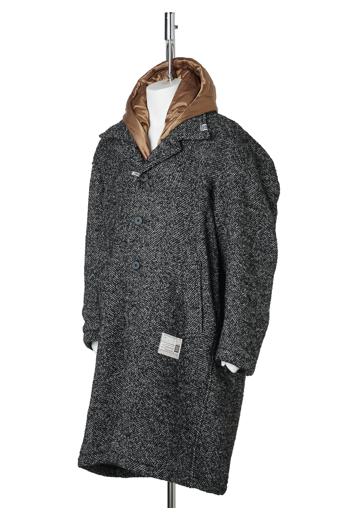 HOODED BALMACAAN COAT / BLK/WHITE