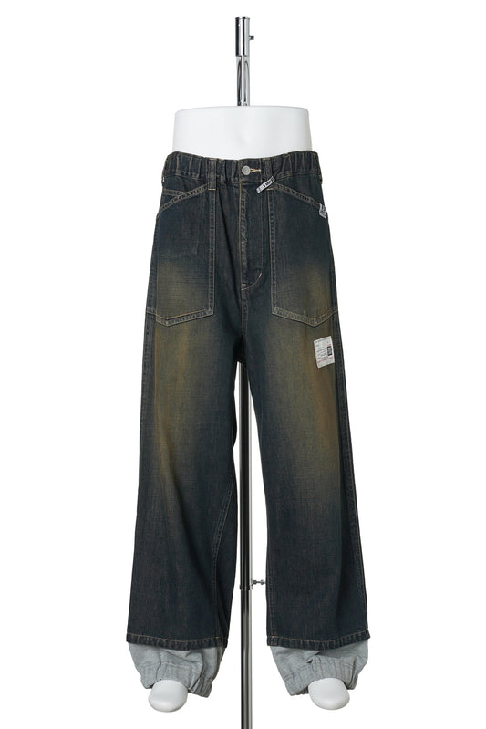 SWEAT LAYERED JEANS / INDIGO