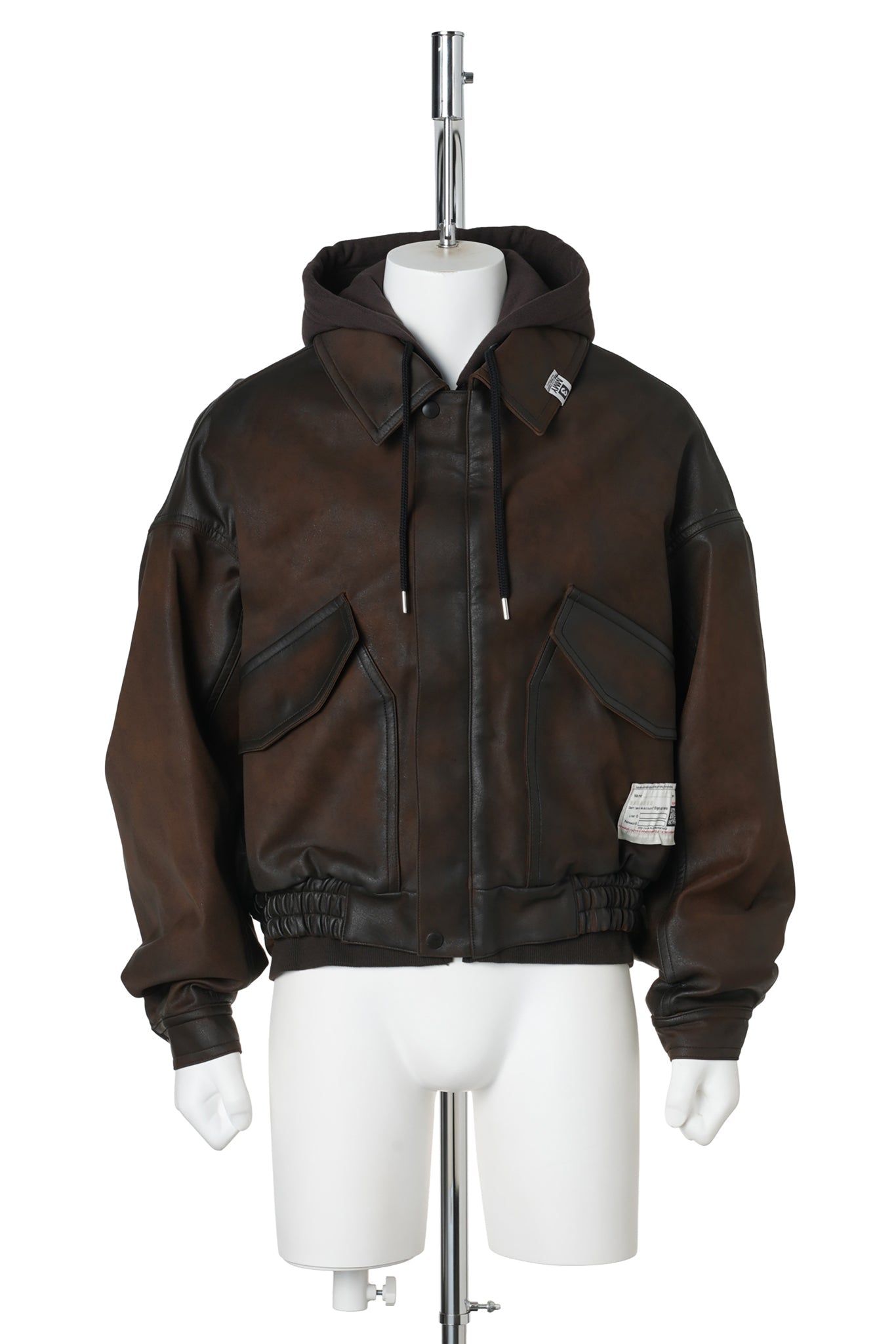 LAYERED FAUX LEATHER BLOUSON / BROWN