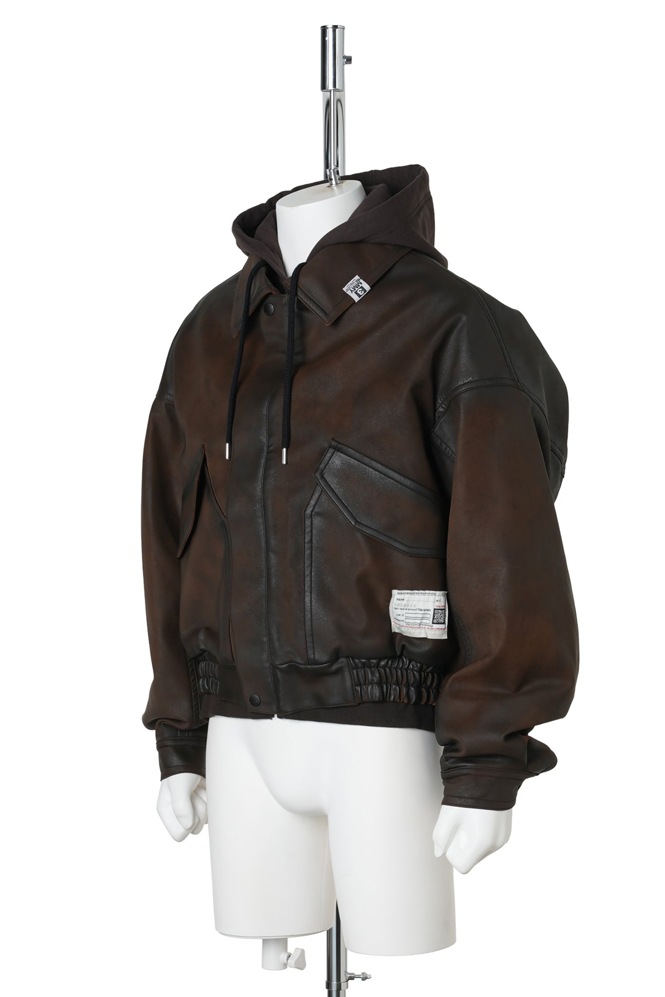 LAYERED FAUX LEATHER BLOUSON / BROWN