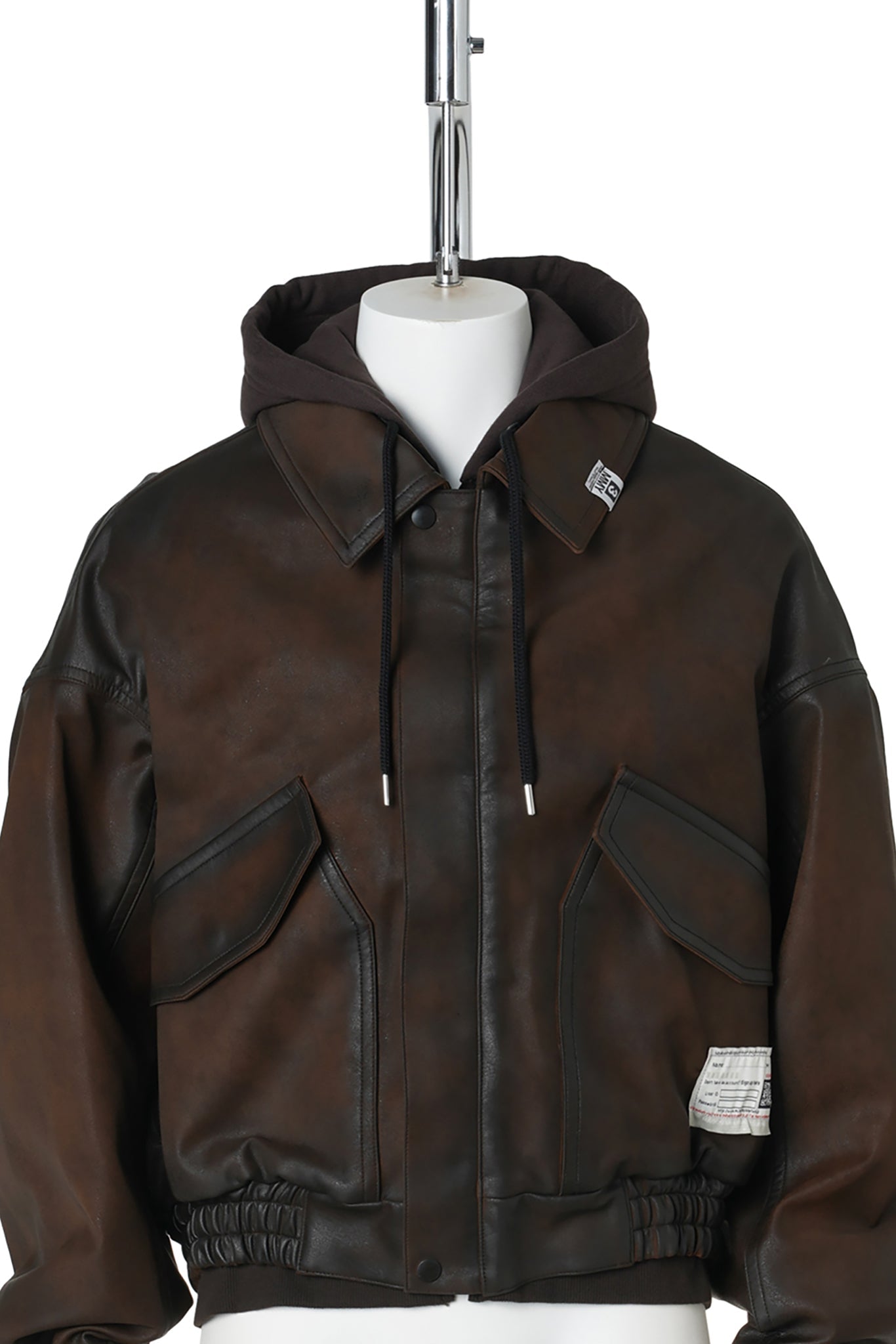 LAYERED FAUX LEATHER BLOUSON / BROWN