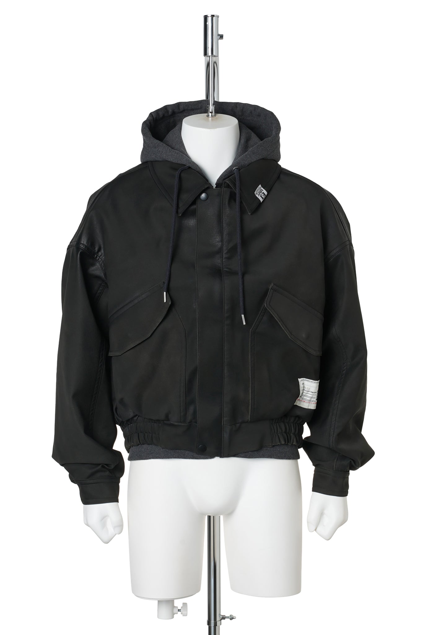 LAYERED FAUX LEATHER BLOUSON / DK.GRAY