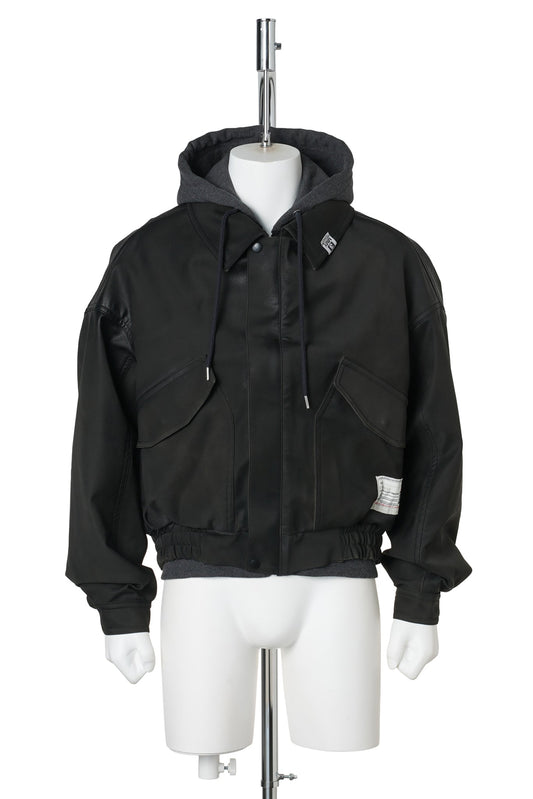 LAYERED FAUX LEATHER BLOUSON / DK.GRAY