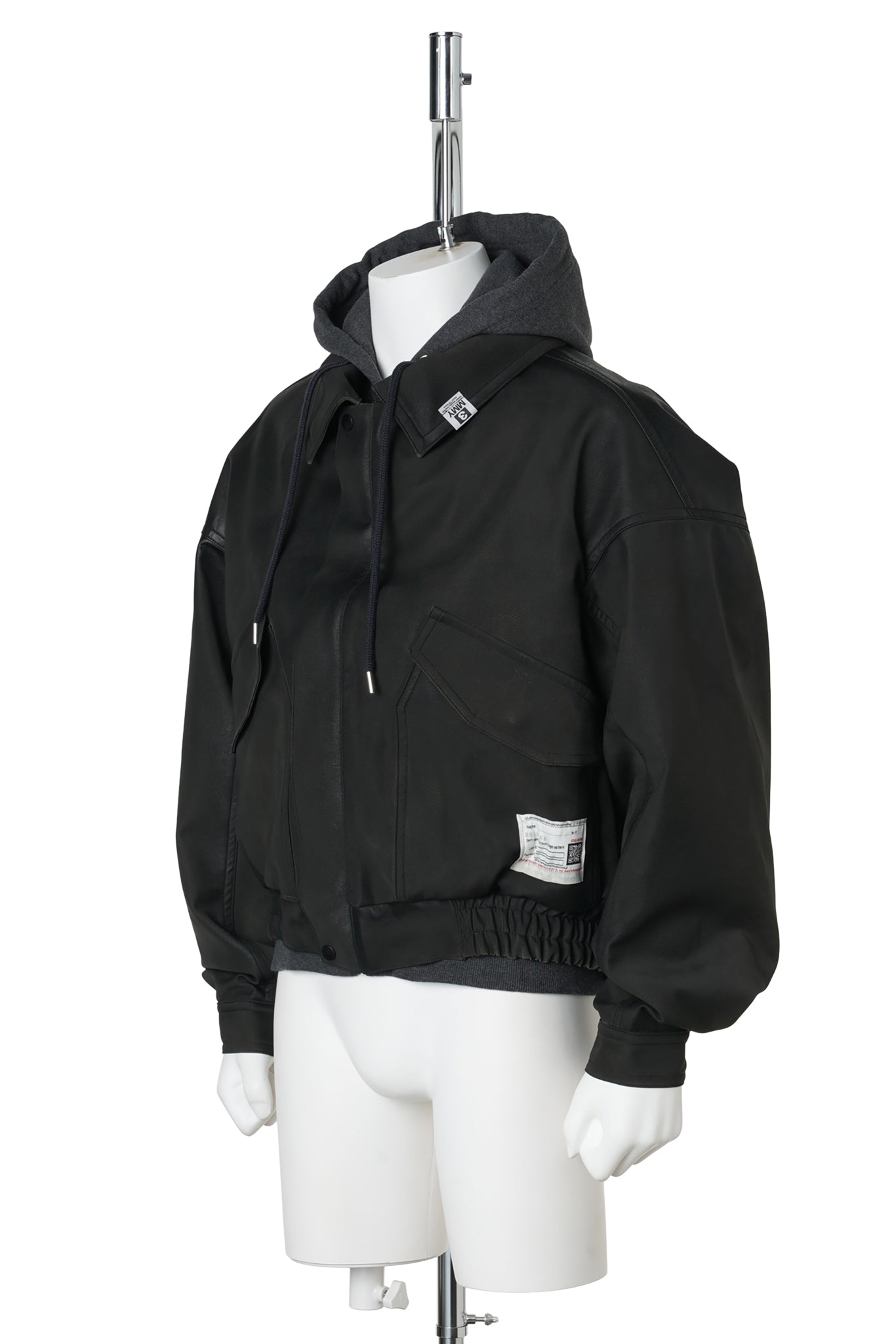 LAYERED FAUX LEATHER BLOUSON / DK.GRAY