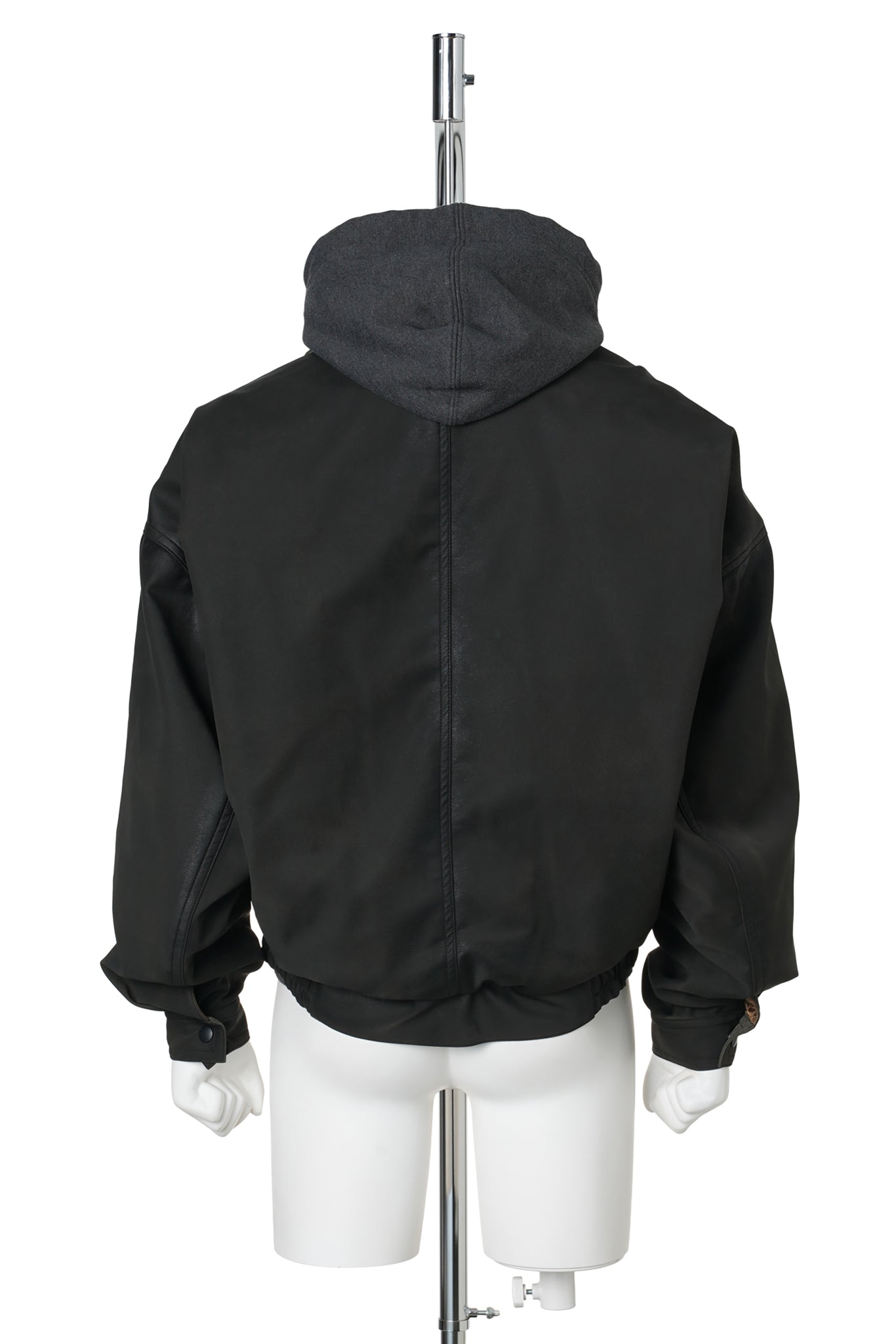 LAYERED FAUX LEATHER BLOUSON / DK.GRAY