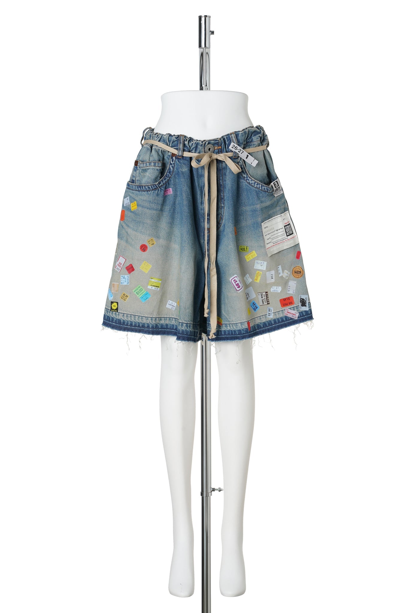 DENIM HUGE DETAIL SHORTS WITH PRICE TAG / INDIGO