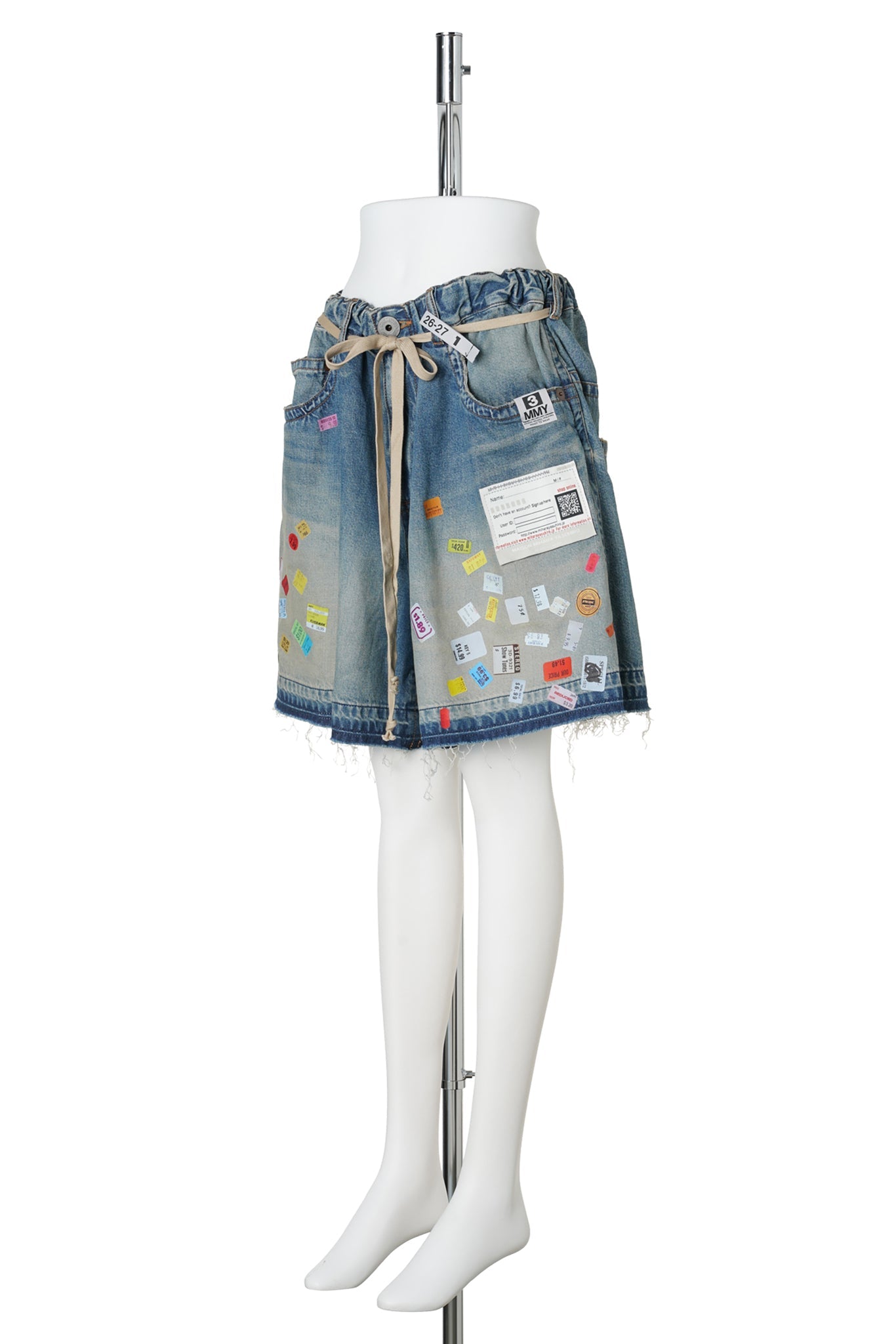 DENIM HUGE DETAIL SHORTS WITH PRICE TAG / INDIGO