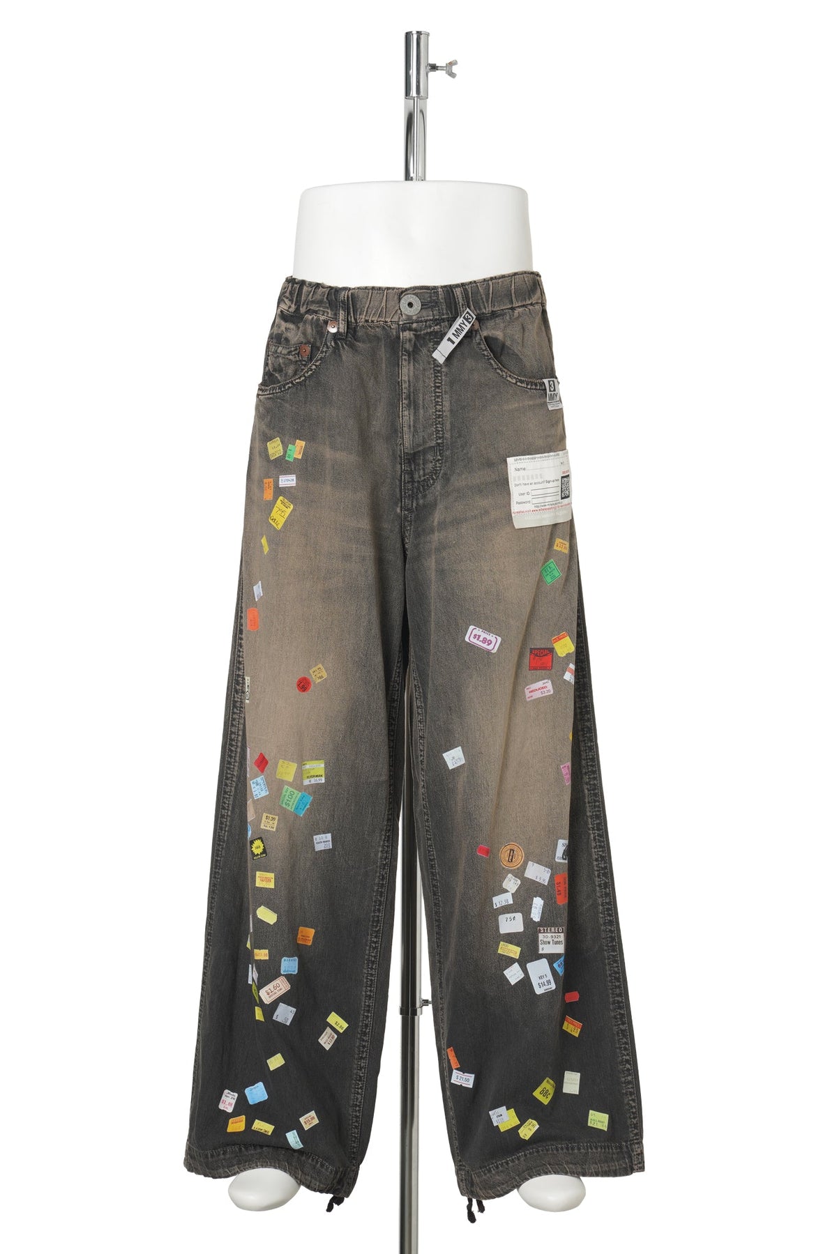 DENIM HUGE DETAIL PANTS WITH PRICE TAG / BLACK