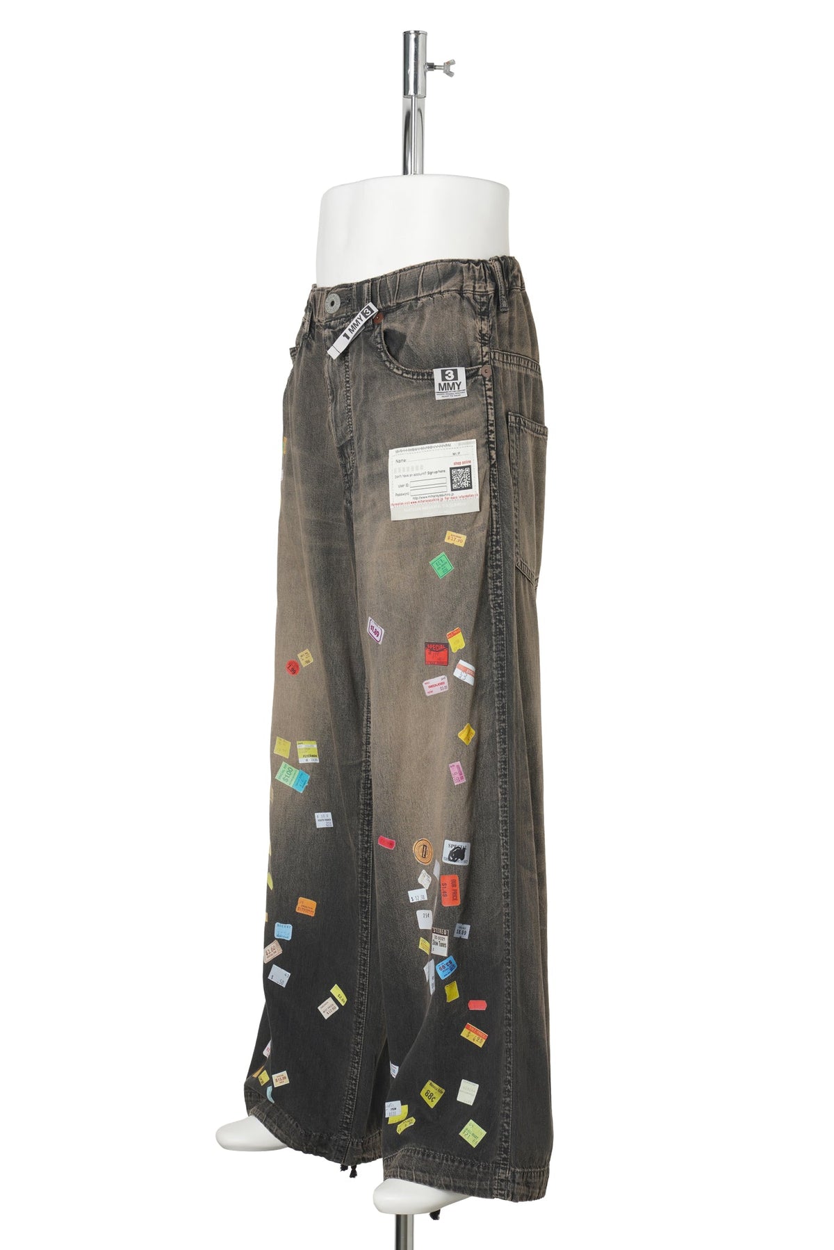 DENIM HUGE DETAIL PANTS WITH PRICE TAG / BLACK