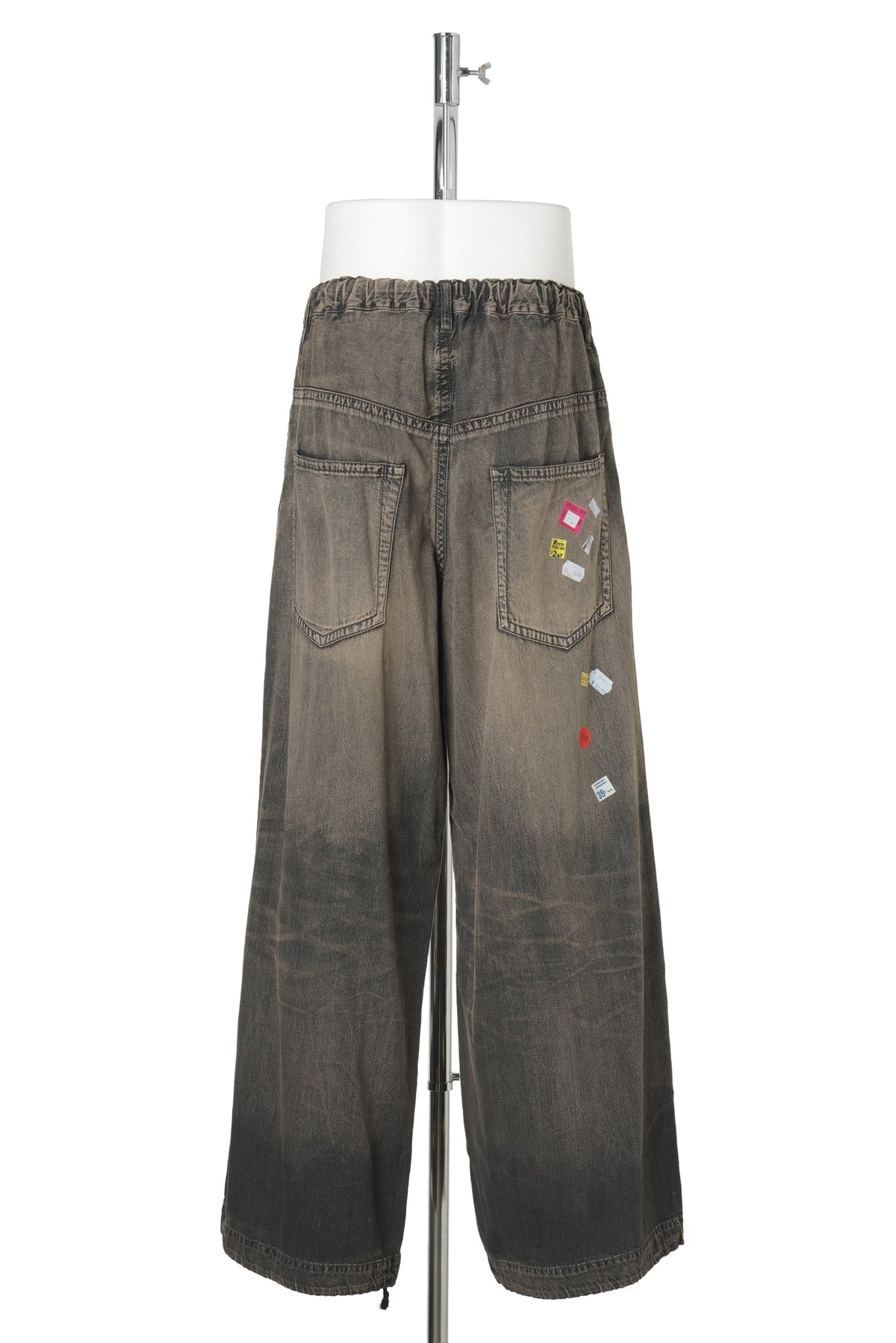 DENIM HUGE DETAIL PANTS WITH PRICE TAG / BLACK