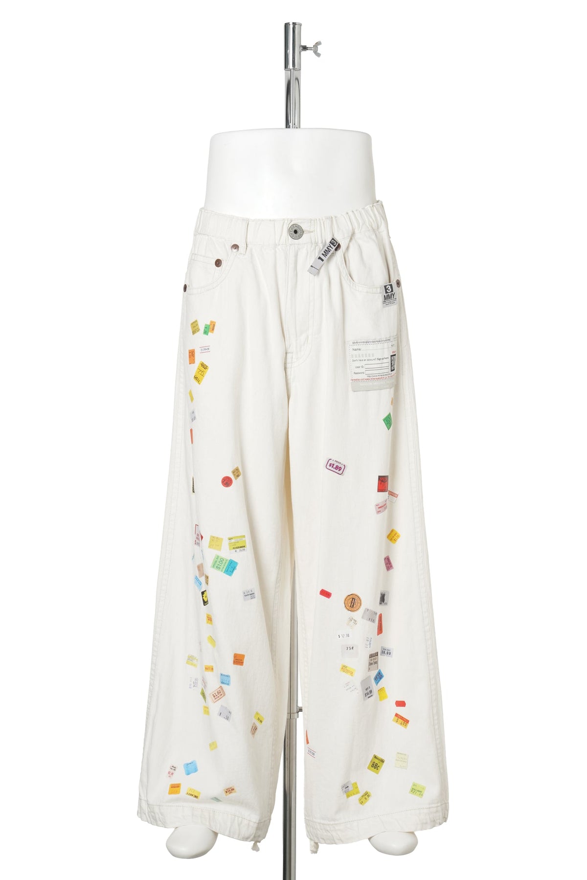DENIM HUGE DETAIL PANTS WITH PRICE TAG / WHITE