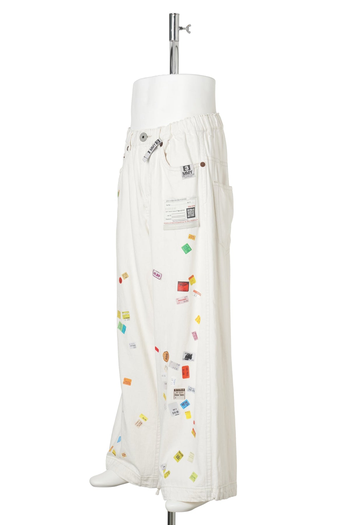 DENIM HUGE DETAIL PANTS WITH PRICE TAG / WHITE