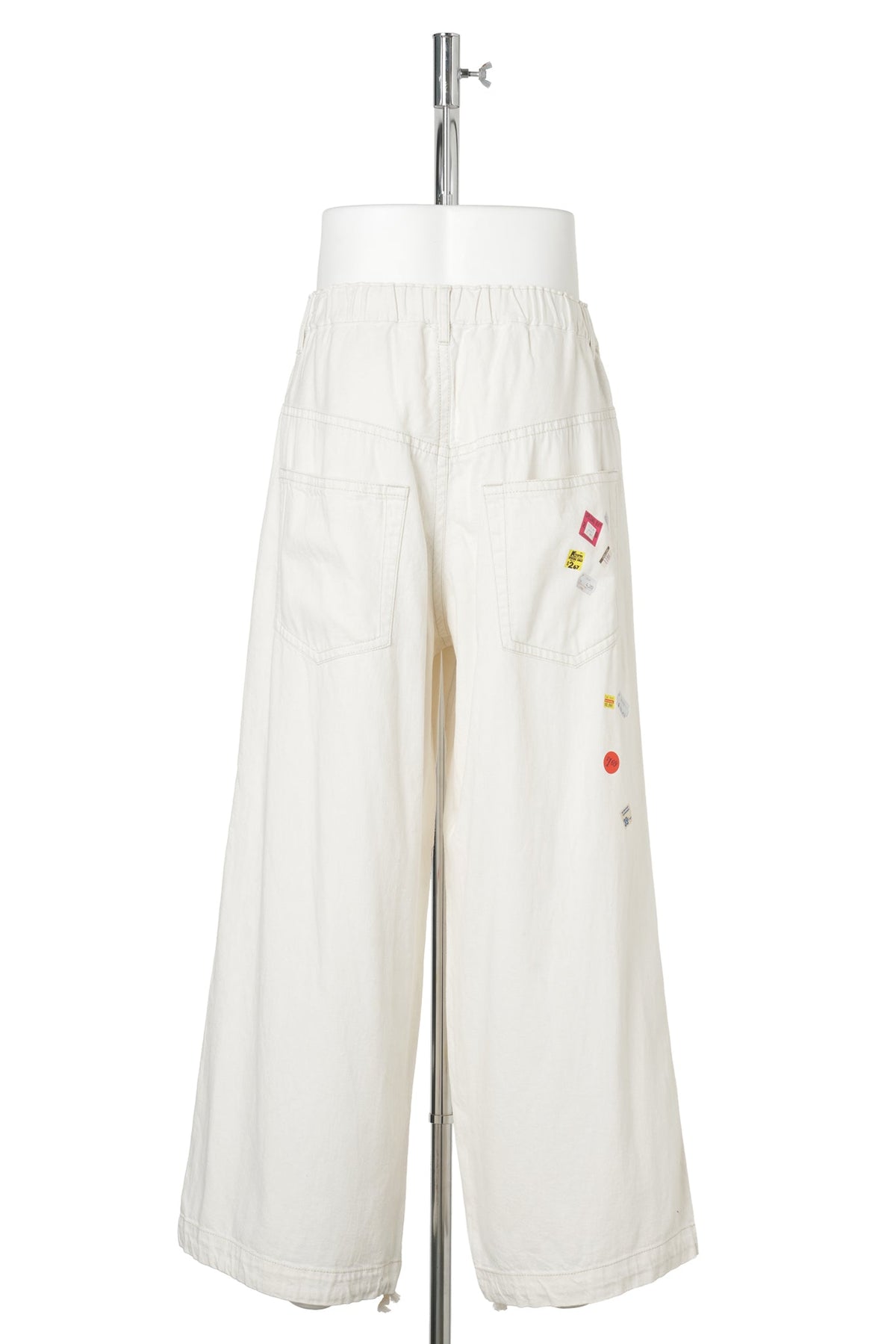 DENIM HUGE DETAIL PANTS WITH PRICE TAG / WHITE