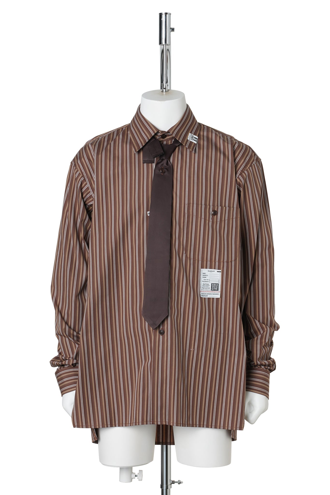 ATTACHED TIE L/S SHIRTS / BROWN