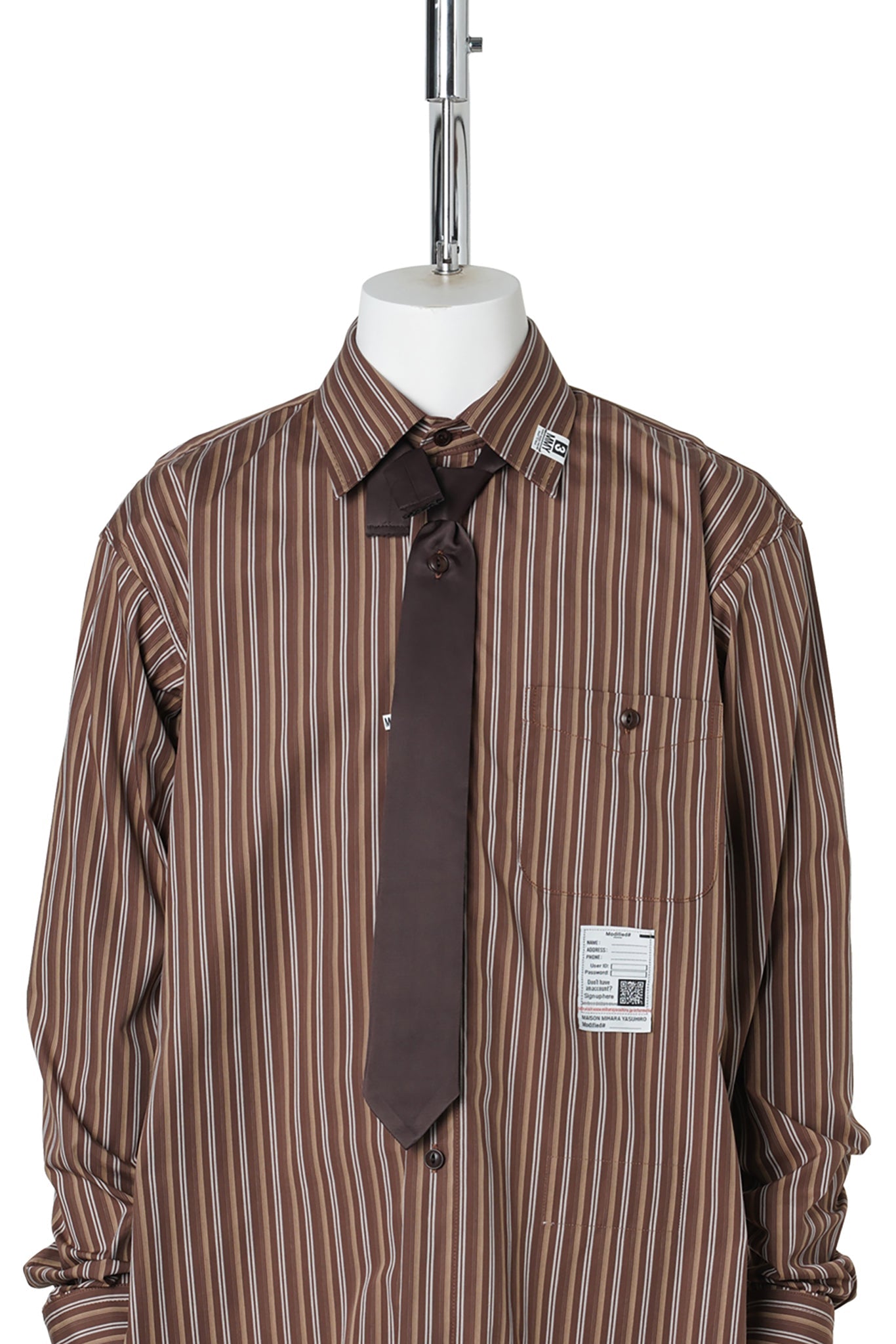 ATTACHED TIE L/S SHIRTS / BROWN