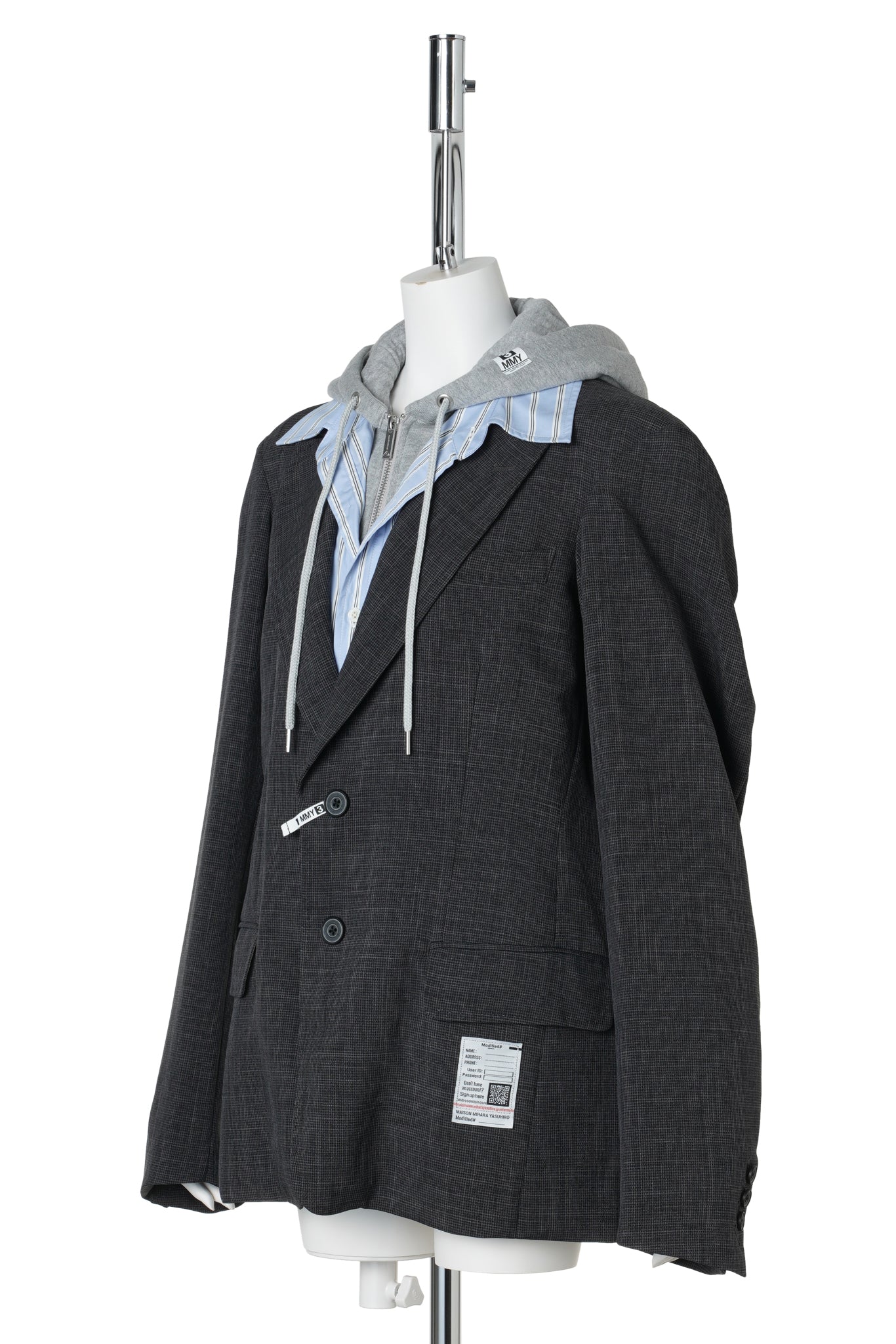 THREE LAYERED HOUNDSTOOTH JACKET / GRAY
